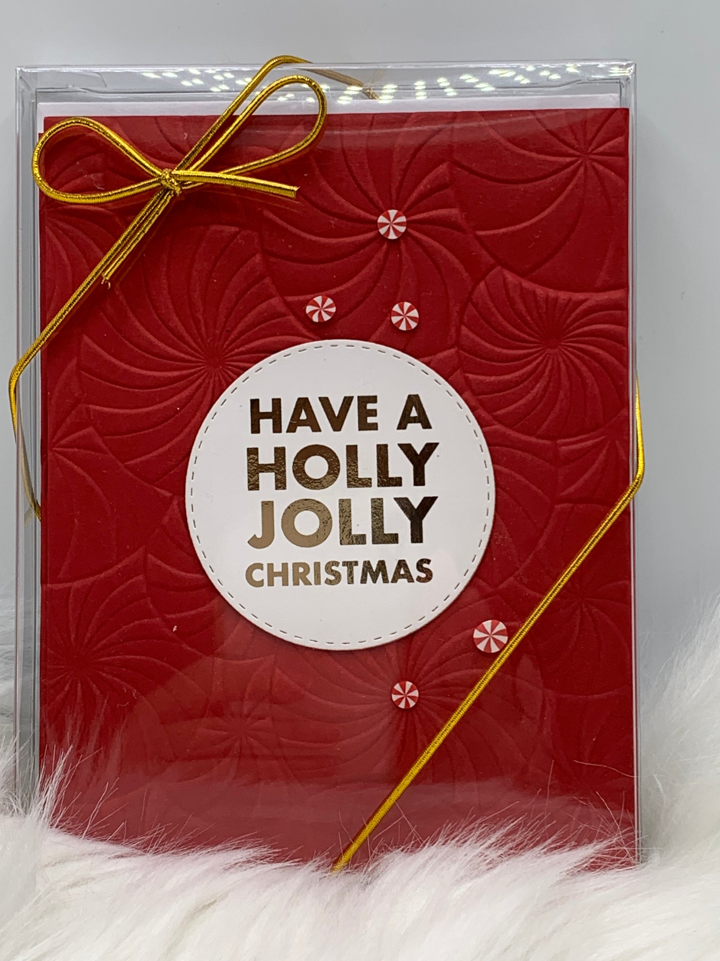 Peppermint Candies Embossed Christmas Cards, Set of 4