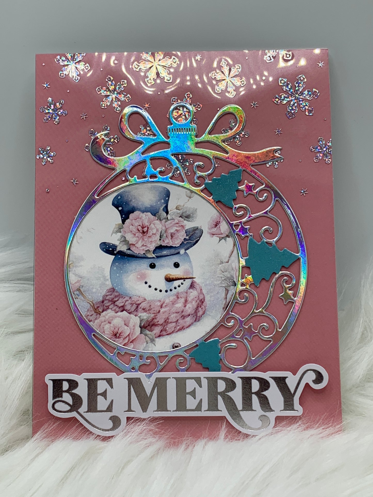 Iridescent Ornament & Snowman Christmas Card